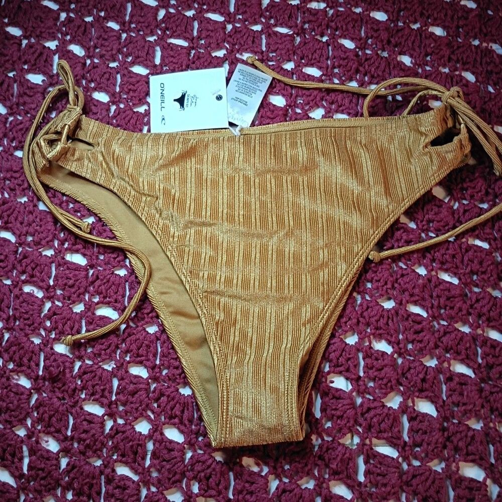 New With Tags O'Neill Jensen Bottom XXL Tan Mizi Metallic Rib Skimpy Fit
